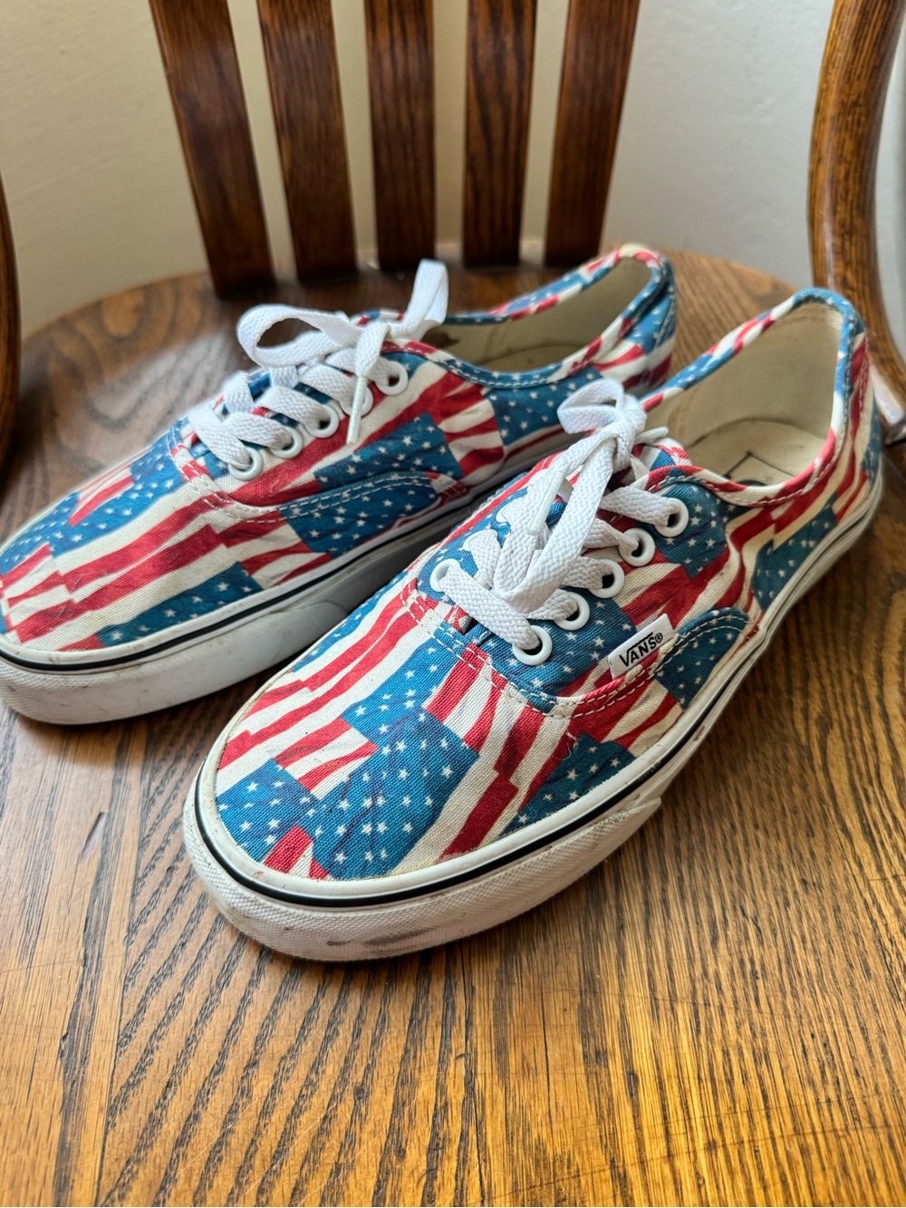 Vans  Canvas Sneakers - Red, Blue, White Flag Print